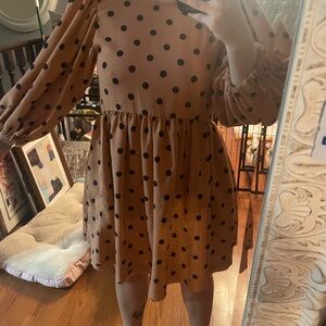 Blu Pepper Brown Tan Ruched Bishop Sleeve Midi Dress